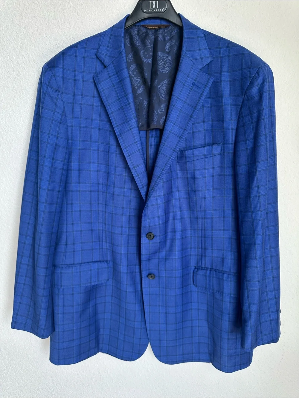 Robert Talbott Carmel Loro piana Wool blazer‎ blue plaid 46T s130 Sport Coat